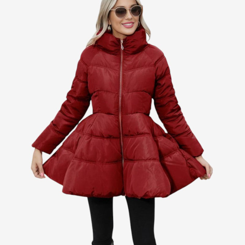 Damen-Midilangjacke mit hohem Kragen und Steppung