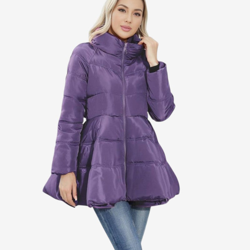 Damen-Midilangjacke mit hohem Kragen und Steppung