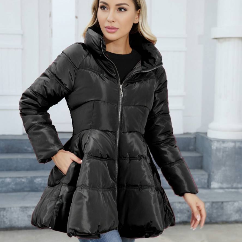Damen-Midilangjacke mit hohem Kragen und Steppung