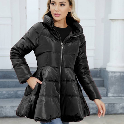 Damen-Midilangjacke mit hohem Kragen und Steppung