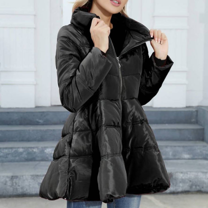 Damen-Midilangjacke mit hohem Kragen und Steppung