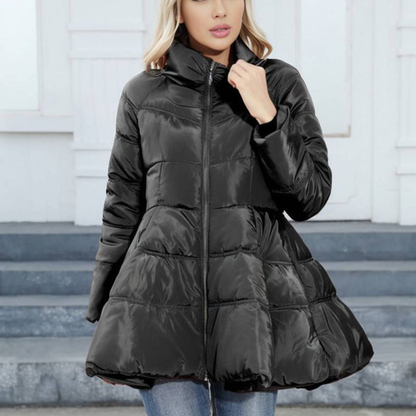 Damen-Midilangjacke mit hohem Kragen und Steppung