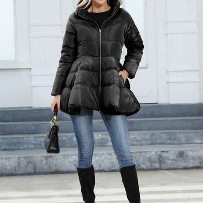 Damen-Midilangjacke mit hohem Kragen und Steppung