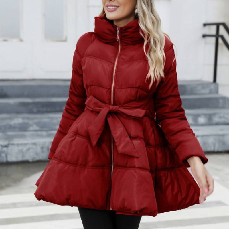 Damen-Midilangjacke mit hohem Kragen und Steppung
