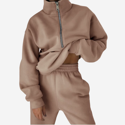 Conjunto de chándal para mujer con cuello alto y pantalón de chándal