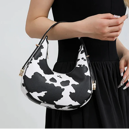 Halbmond-Schultertasche mit Animalprint