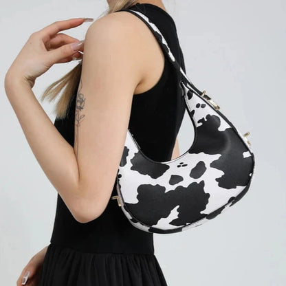 Halbmond-Schultertasche mit Animalprint