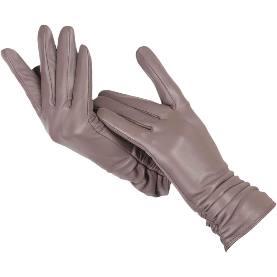 Damenhandschuhe aus Lederoptik mit gerafftem Handgelenk
