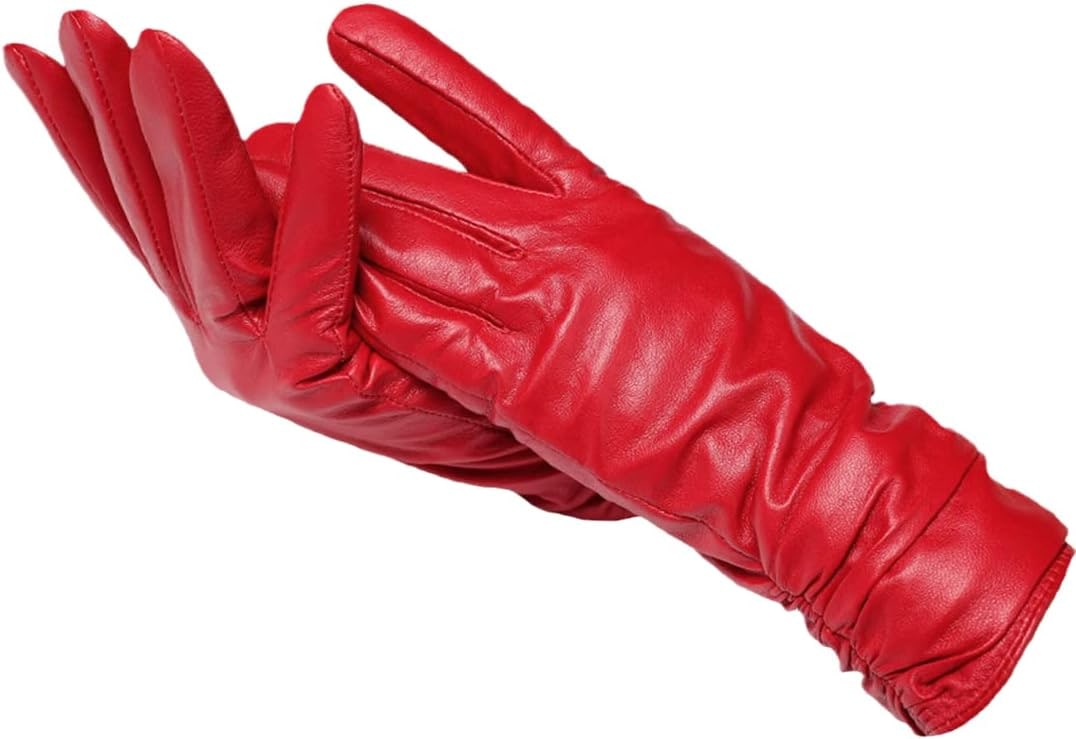 Damenhandschuhe aus Lederoptik mit gerafftem Handgelenk