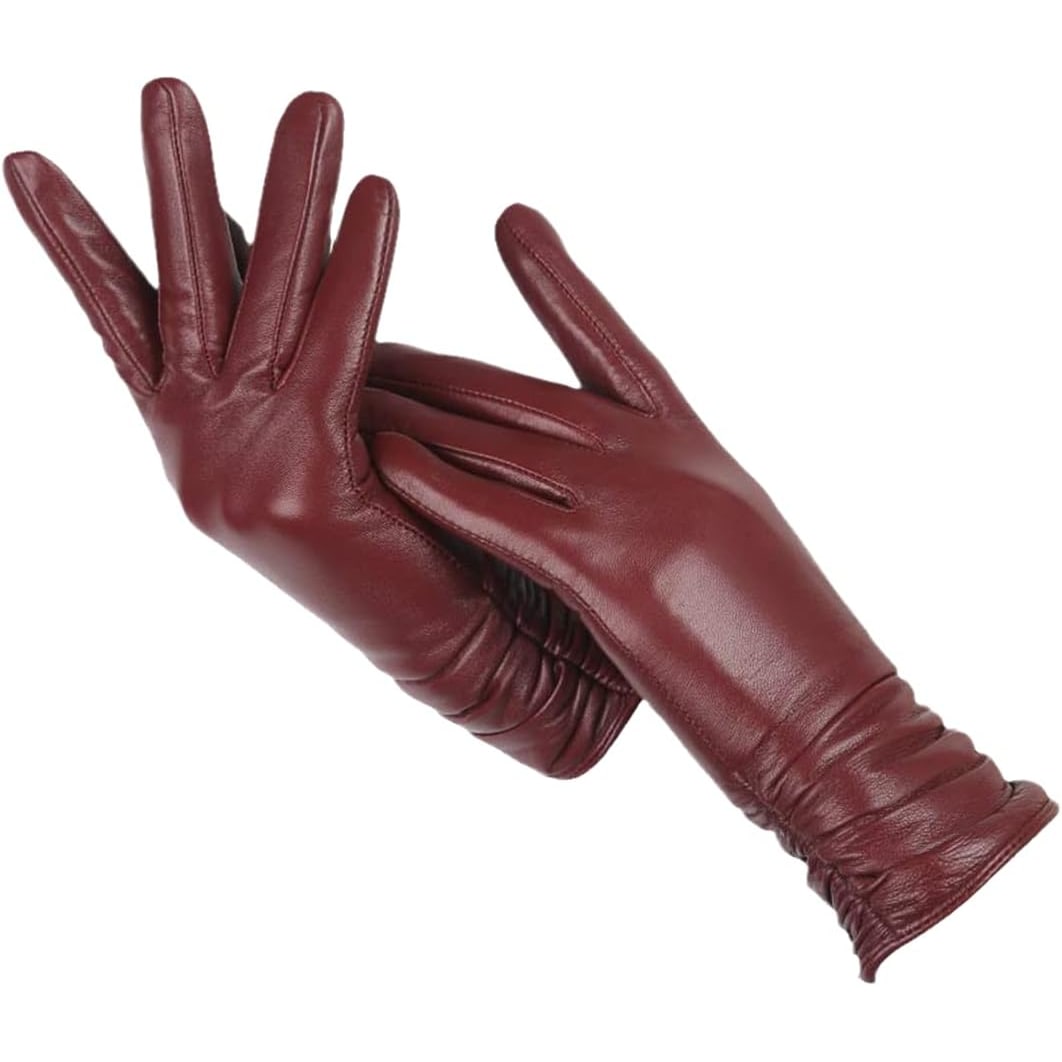 Damenhandschuhe aus Lederoptik mit gerafftem Handgelenk