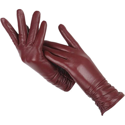 Damenhandschuhe aus Lederoptik mit gerafftem Handgelenk
