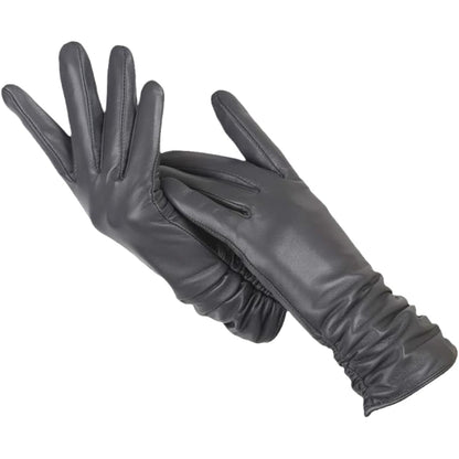 Damenhandschuhe aus Lederoptik mit gerafftem Handgelenk