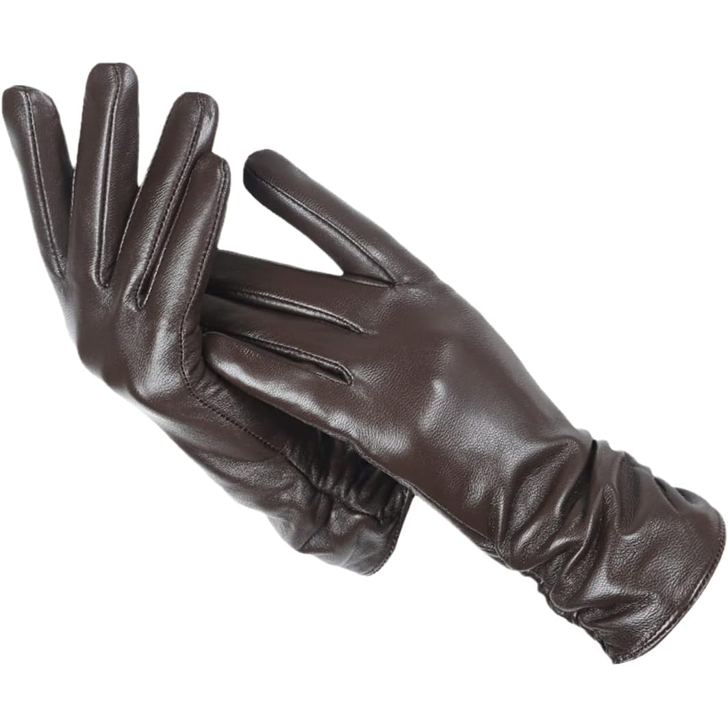 Damenhandschuhe aus Lederoptik mit gerafftem Handgelenk
