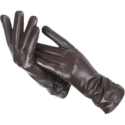 Damenhandschuhe aus Lederoptik mit gerafftem Handgelenk