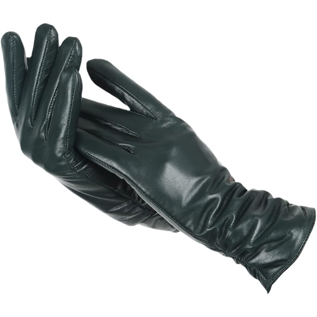 Damenhandschuhe aus Lederoptik mit gerafftem Handgelenk