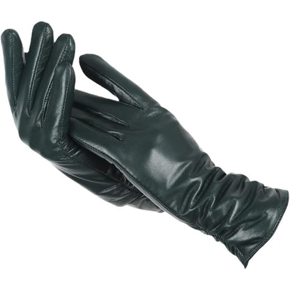 Damenhandschuhe aus Lederoptik mit gerafftem Handgelenk