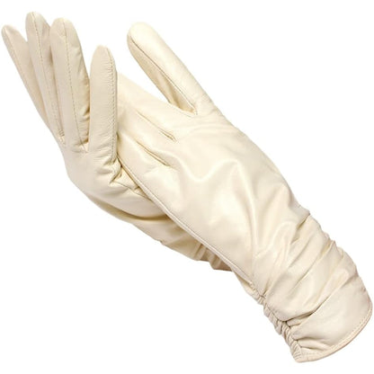 Damenhandschuhe aus Lederoptik mit gerafftem Handgelenk