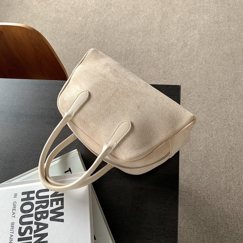 Strukturierte Henkeltasche in Wildlederoptik