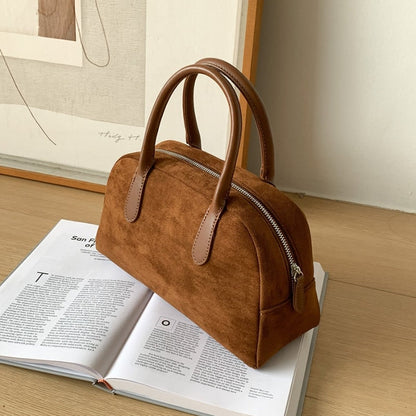 Strukturierte Henkeltasche in Wildlederoptik