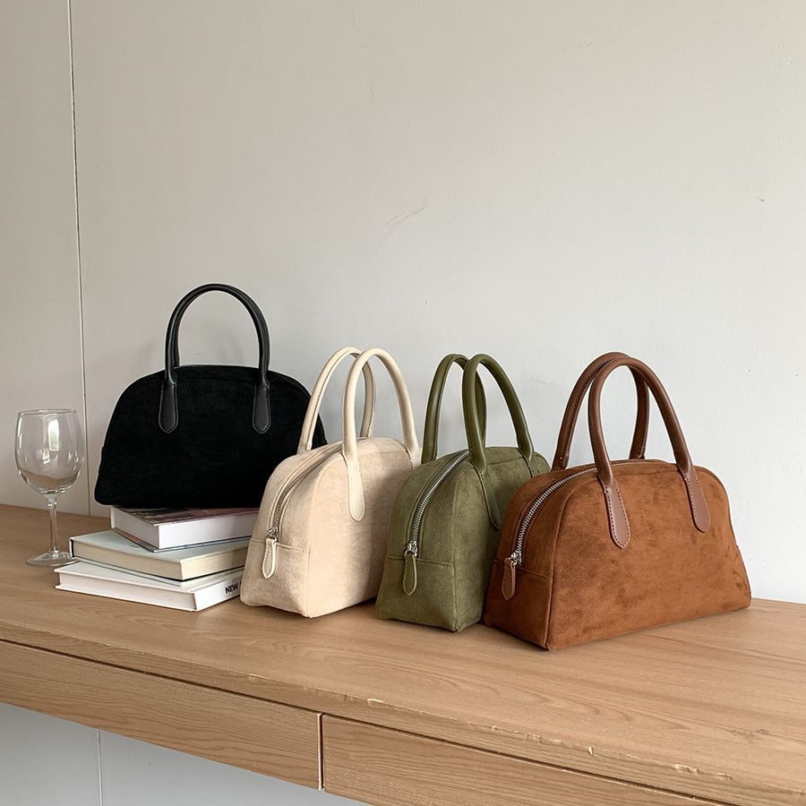 Strukturierte Henkeltasche in Wildlederoptik