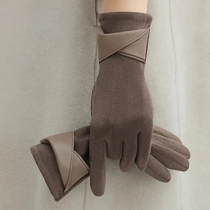Guantes de invierno para mujer, aislantes, forro polar, ante sintético con detalle de puño