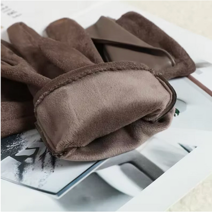 Guantes de invierno para mujer, aislantes, forro polar, ante sintético con detalle de puño