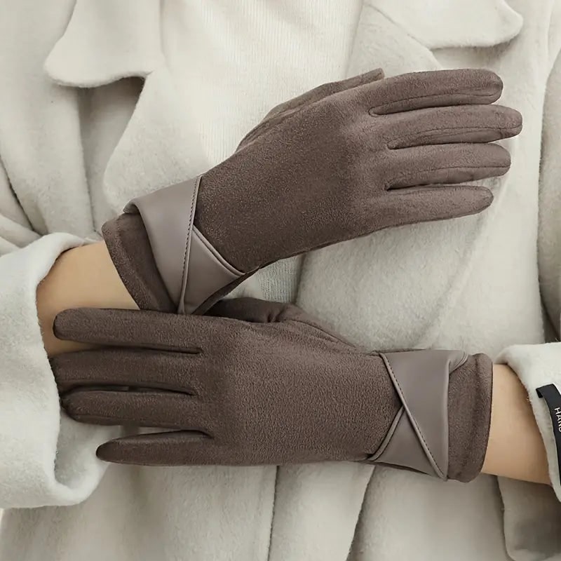 Guantes de invierno para mujer, aislantes, forro polar, ante sintético con detalle de puño