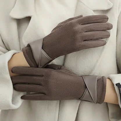 Guantes de invierno para mujer, aislantes, forro polar, ante sintético con detalle de puño
