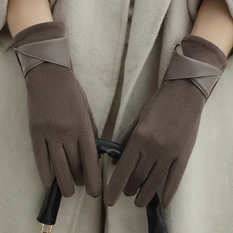 Guantes de invierno para mujer, aislantes, forro polar, ante sintético con detalle de puño
