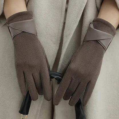 Guantes de invierno para mujer, aislantes, forro polar, ante sintético con detalle de puño