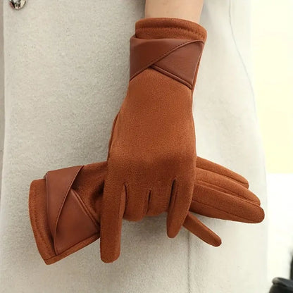 Guantes de invierno para mujer, aislantes, forro polar, ante sintético con detalle de puño