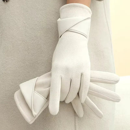 Guantes de invierno para mujer, aislantes, forro polar, ante sintético con detalle de puño