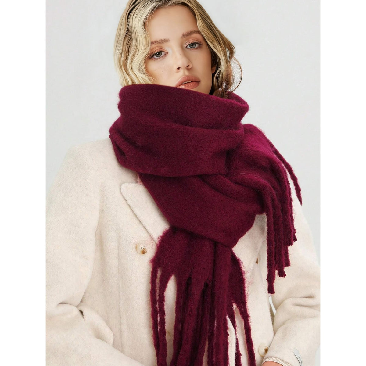 Oversize-Winterschal für Damen mit Fransen