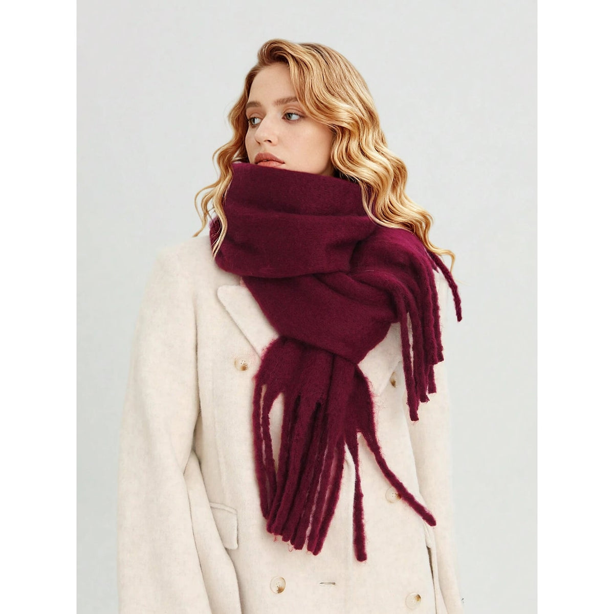 Oversize-Winterschal für Damen mit Fransen